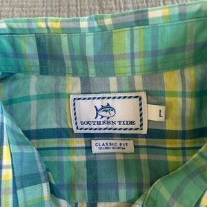 Southern Tide Men's Plaid Dress Shirt - Green and Blue